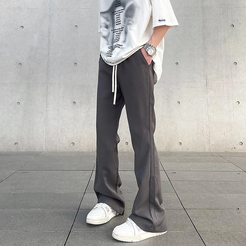 Solid Color Drawstring Straight Pants