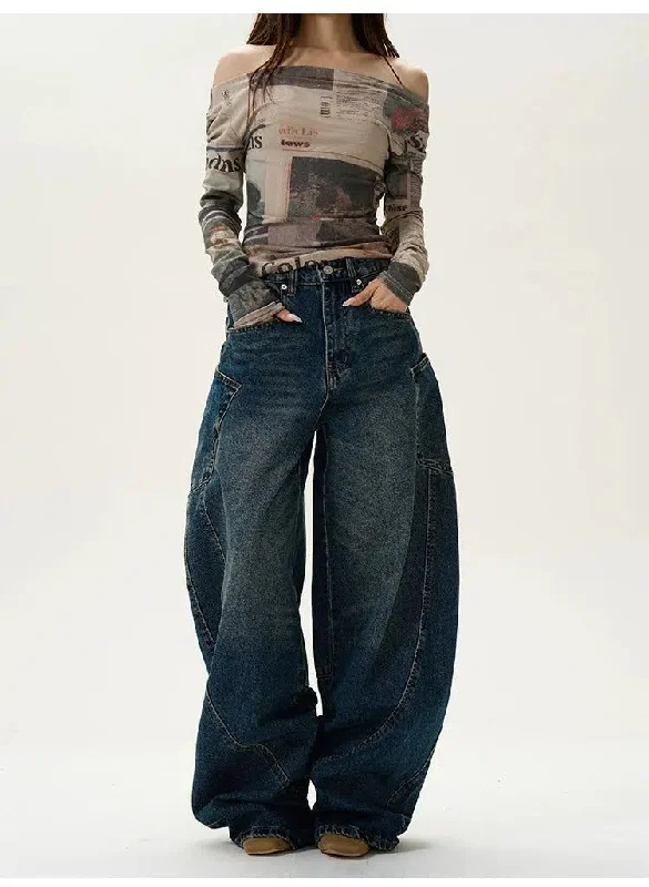 Wide Leg Scimitar Shape Jeans