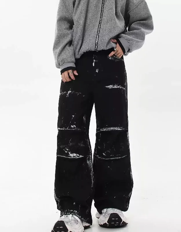 Distressed Ink Pleated Jeans