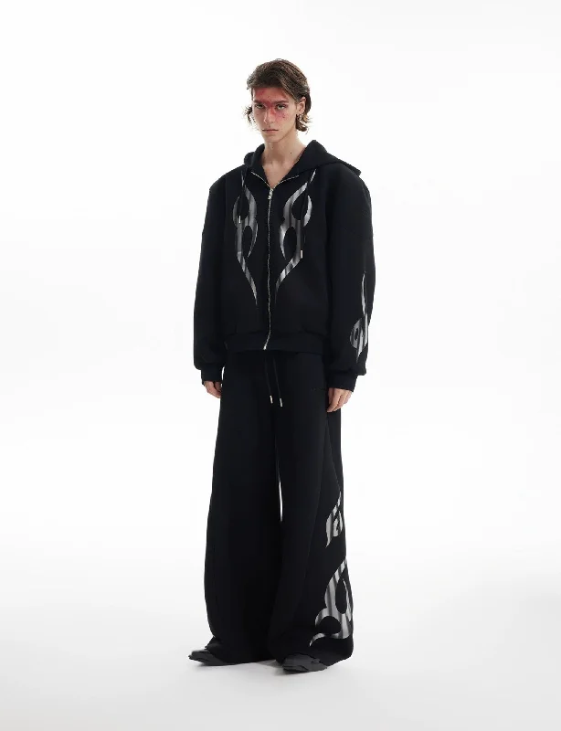 Metallic Flame Print Hoodie & Sweatpants Set