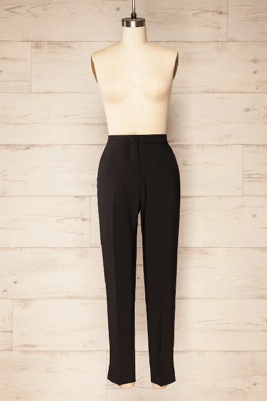 Sibenik Black | High-Waisted Pants w/ Pleated Leg