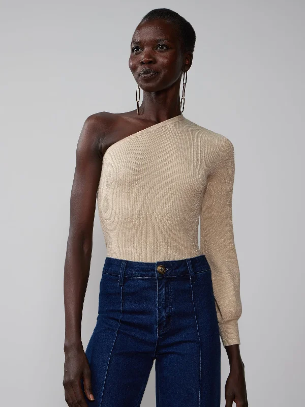 One-Shoulder Lurex Ribbed Sweater