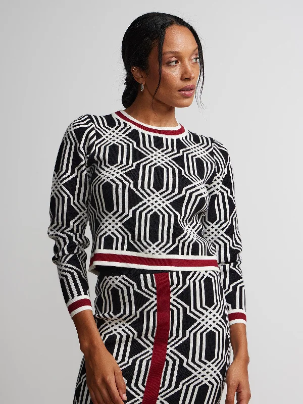 Long Sleeve Crew Neck Geometric Print Sweater