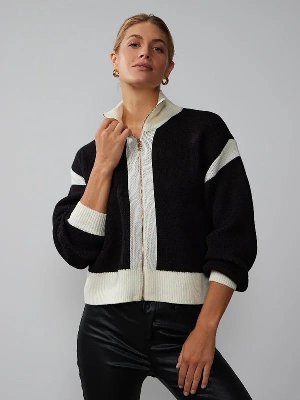 Long Sleeve Zip Up Contrast Sweater