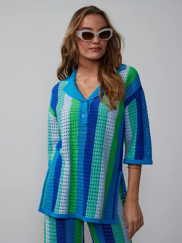 Collared Crochet Striped Tunic