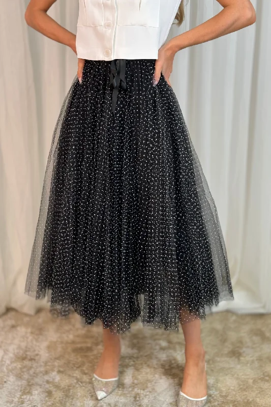 Carolyn Polka Dot Tulle Skirt In Navy