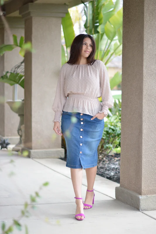 Raegan Button Vintage Wash Denim Skirt