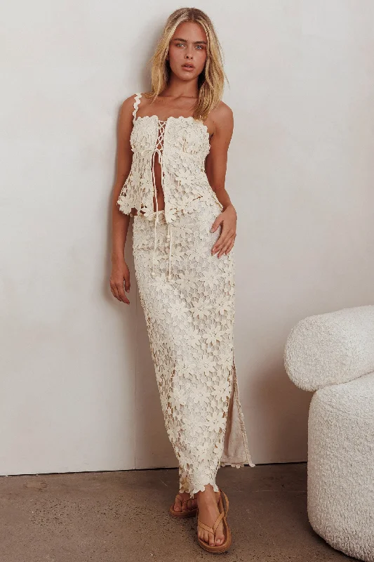 Sun Days Crochet Lace Maxi Skirt Sand