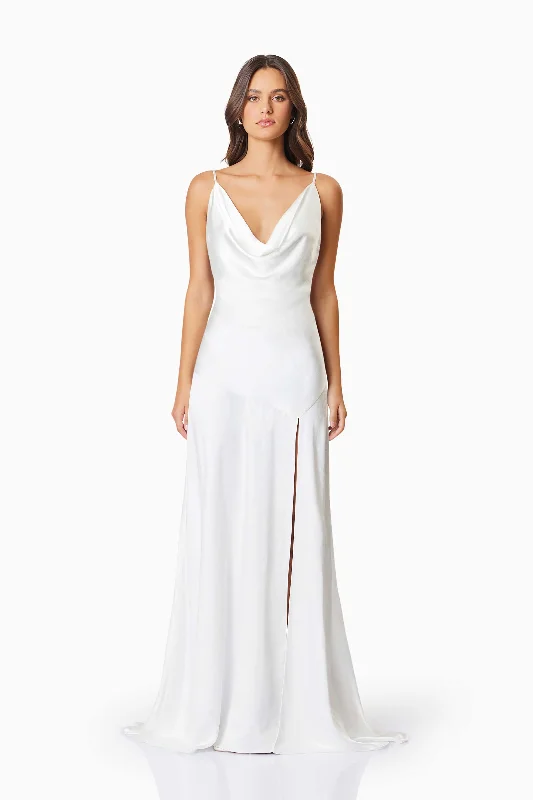 Clementine Cowl Neck Maxi Dress In White