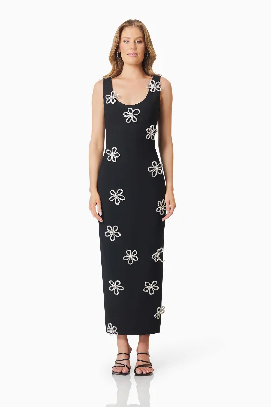 Delia Diamante Midi Dress In Black