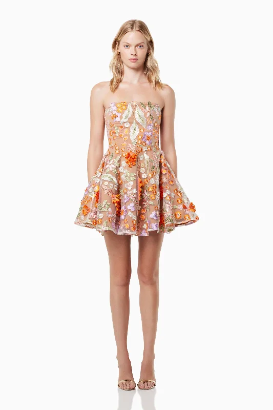 Discotheque 3D Floral Mini Dress In Orange