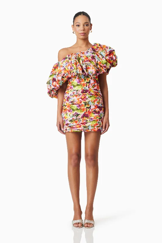 Elira Printed Mini Dress In Orange