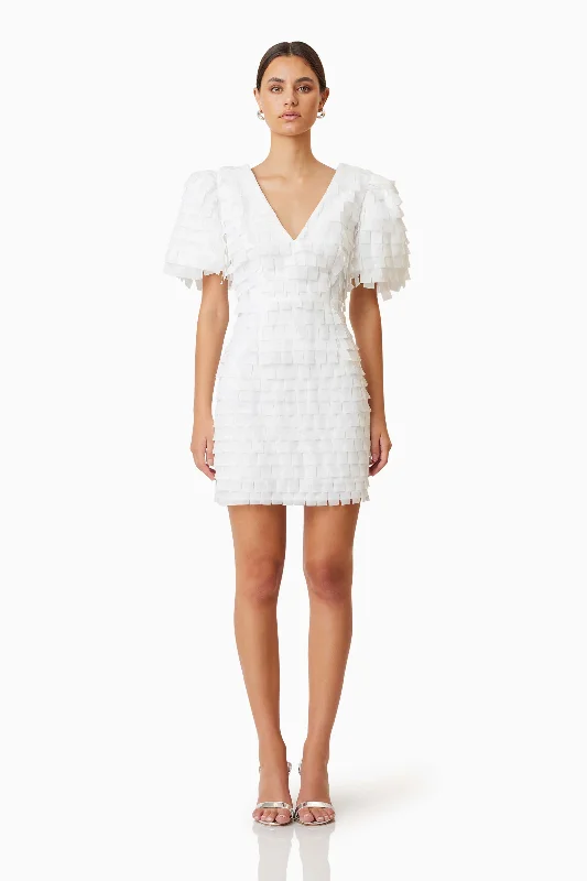 Hailey Textured 3D Mini Dress In White