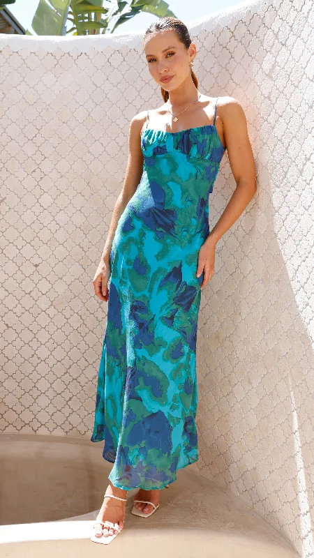 Margie Midi Dress - Blue/Green Floral