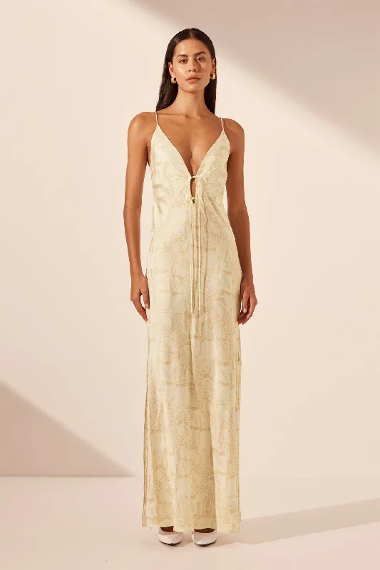 MEDINA PLUNGED SLIP TIE MAXI DRESS