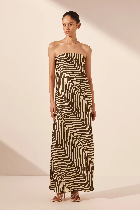 SANA SILK STRAPLESS BIAS MAXI DRESS