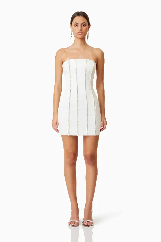 Sonnet Mini Strapless Pearl Dress In White