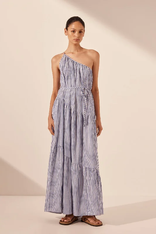 YASMINE ONE SHOULDER TIERED MAXI DRESS