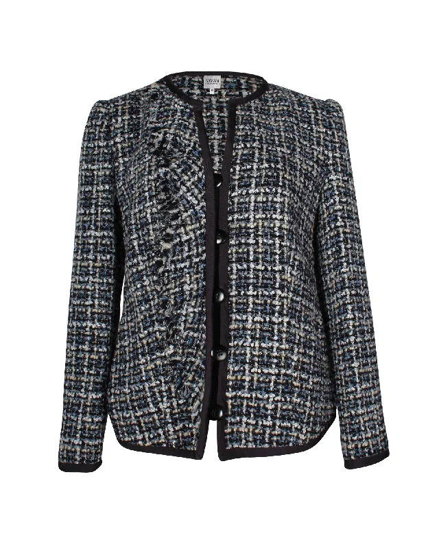 Armani Collezioni Tweed Jacket in Blue Wool