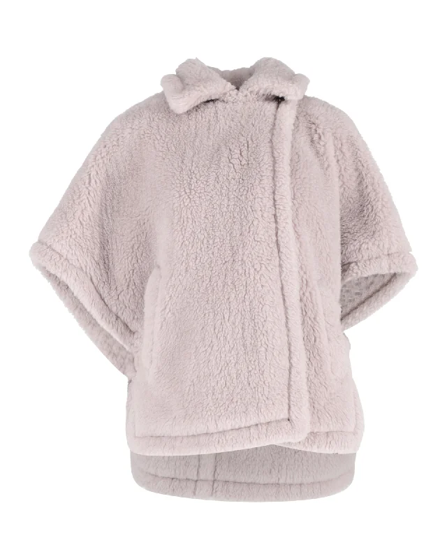 Max Mara Tebe Teddy Cape in Light Grey Wool