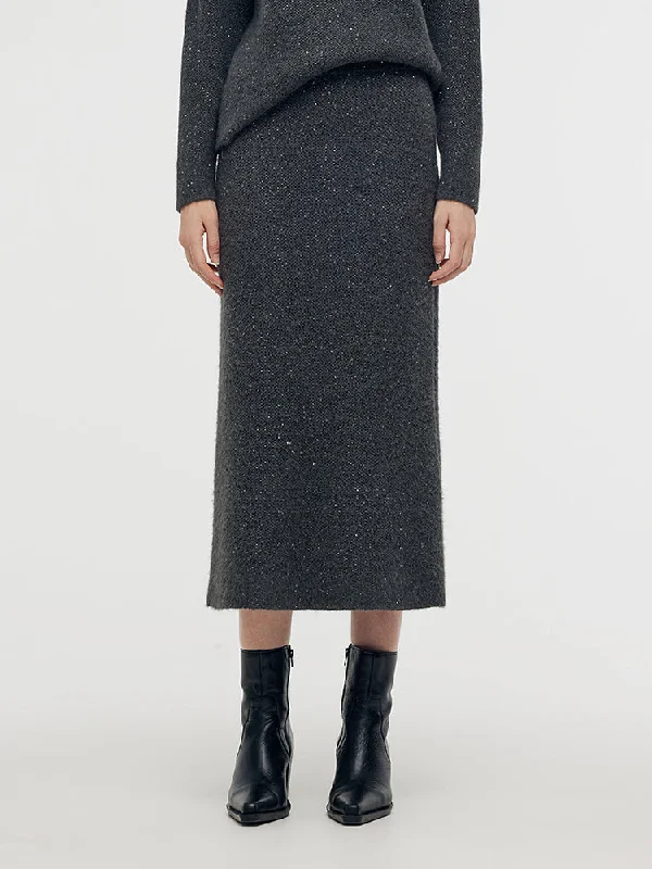 Mohair Wool Blend Sequins Women Midi Skirt