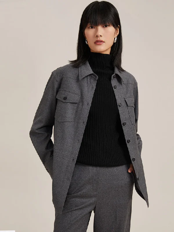 Grey Wool Shirt-Style Women Jacket