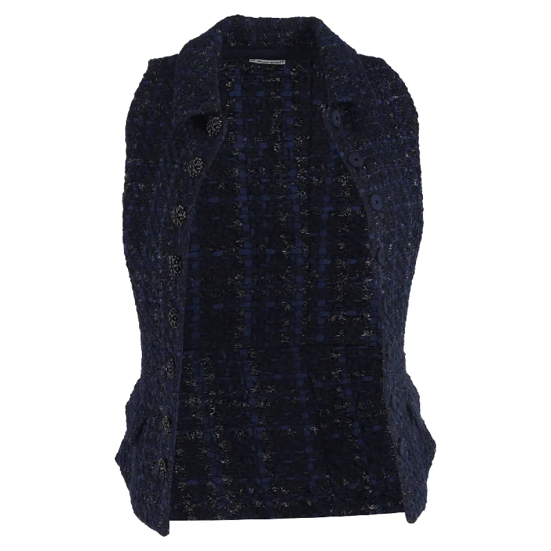 Self-Portrait Bouclé Vest in Navy Blue Polyester