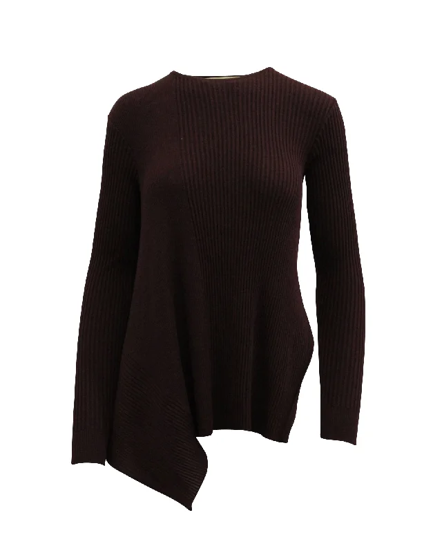 Stella McCartney Asymmetrical Ribbed Sweater in Burgundy Wool