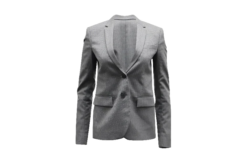 Theory Single-Breasted Suit Jacket in Light Gray Wool-blend